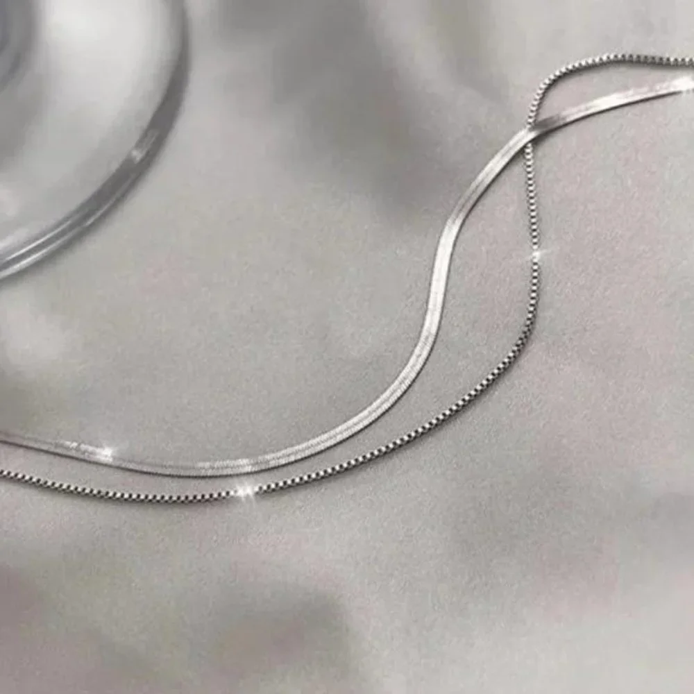 NEW DOUBLE LAYER 925 STERLING SILVER CHAIN NECKLACE - Picture 4 of 4